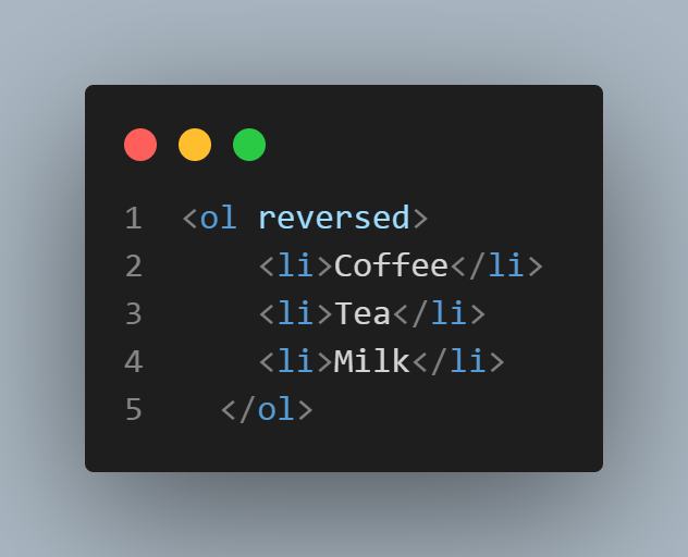 Reversed list code example